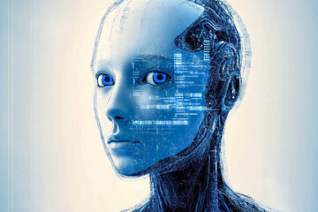 Poster - A digital artwork portraying an abstract representation of artificial intelligence with intricate blue circuitry and patterns.