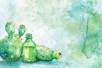 Canvas Print - Delightful Prickly Pear Seed Oil Drop. Watercolor Hand-drawn Beauty Illustration