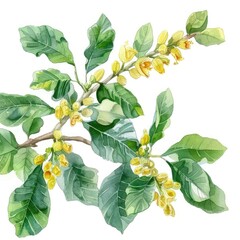 Poster - Essence of Frankincense: Watercolor Illustration of Boswellia Carterii Tree Leaves and Flowers