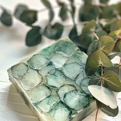 Wall Mural - Eucalyptus Infused Handmade Artisan Soap Bar. Hand-drawn Watercolor Illustration for Spa and Wellness Concept