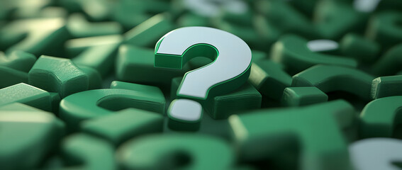 Green question mark on a background of white signs Concept of Asking Seeking for Knowledge