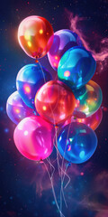 Wall Mural - Colorful balloons floating in a galaxy of celebration and joy