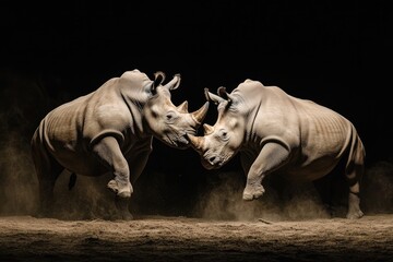 Two White Rhinos Facing Off in the Dust