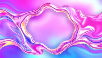 Wall Mural - Fluid liquid background with frame. Holographic foil. Vector illustration, Holographic abstract background with iridescent rainbow gradient, abstract colorful background with space for your text.