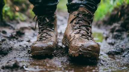 Muddy Hiking Boots in Nature