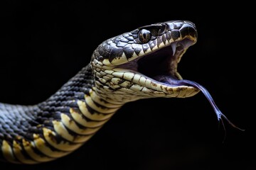 Wall Mural - Close-up of a Snake with Its Mouth Open and Tongue Extended