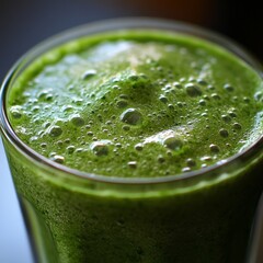 Poster - Close-up of a green smoothie in a glass, with bubbles on the surface.