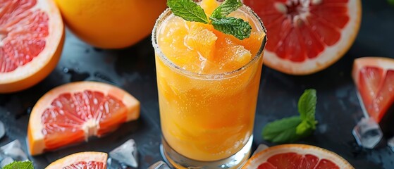 Wall Mural - a grapefruit, orange, and grapefruit drink on a table 