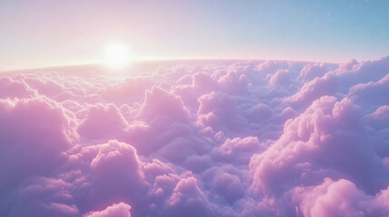 Poster - A sea of soft, fluffy pink clouds illuminated by the early morning sun, exuding an ethereal and dreamlike quality.