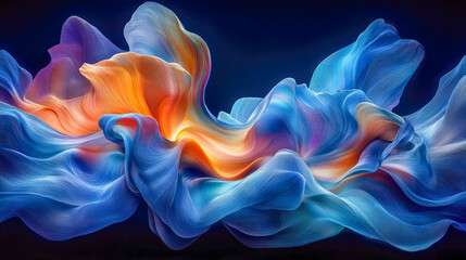 Poster - A vivid and colorful abstract piece of art resembling flowing fabric in motion, with bright and dynamic brushstrokes.