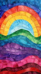 Wall Mural - The rainbow appeared in the field illustration poster background