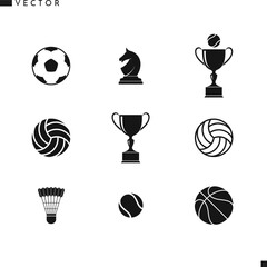 Wall Mural - Sport icon set. Isolated balls and trophy on white background. Team sport