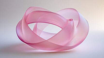 Poster - A soft pink translucent sculpture resembling a ribbon, gracefully twisted and elegantly capturing light and shadow.