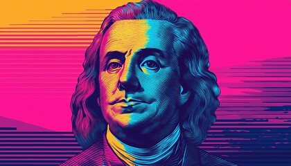 Vibrant artistic portrait of a historical figure with colorful gradients and modern styling, perfect for creative projects.