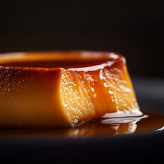 Poster - Close-up of a smooth, creamy flan with caramel sauce.