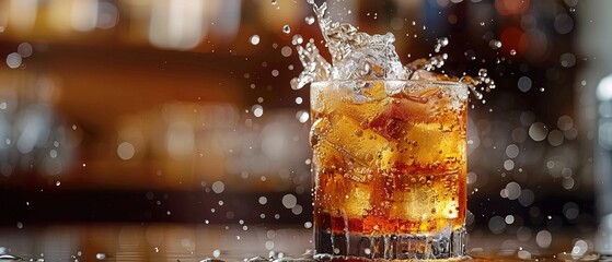 Wall Mural - Alcoholic drink with ice, cocktail, splash, rum, liquor, cognac, whiskey, bar 