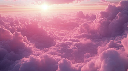 Poster - This image features ethereal pink clouds at golden hour, creating a dreamy and surreal vista in the soft hues of a setting sun.