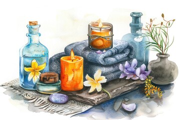 Poster - Luxury Wellness Spa. Watercolor Hand-drawn Illustration for Relaxation and Skincare Therapy