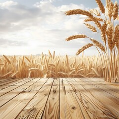 Wall Mural - a close up of a wooden table with wheat in the background