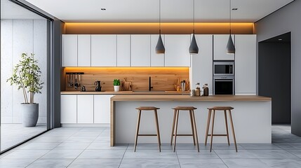 Poster - Cozy and Organized Modern Minimalist Kitchen with Warm Wooden Accents