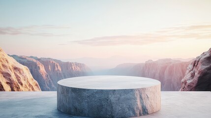 Poster - Stone Podium on Mountain Top with Sunset View.