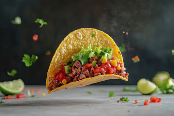 delicious taco with meat and toppings