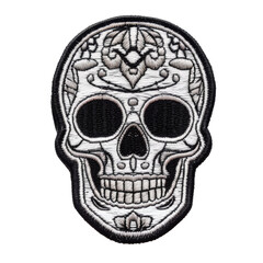 black and white decorative skull patch embroidery