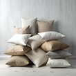 © Ehtisham - A cozy and inviting pile of pillows in various shades of beige and white. perfect for adding a touch of warmth and comfort to your home decor.
