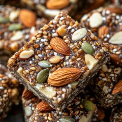 Poster - Close-up of homemade energy bars with almonds, pumpkin seeds, and sesame seeds.