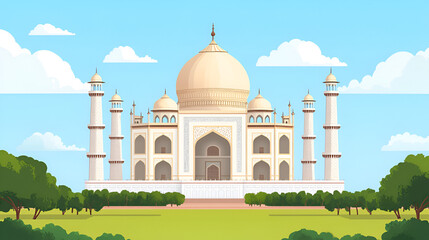 Majestic Taj Mahal Illustration - India Landmark,  Travel,  Architecture,  Culture