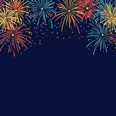 Colorful fireworks bursting in the night sky with confetti.