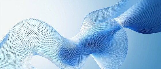 Abstract line art illustration featuring a three dimensional composition of curves and mosaic halftone effects representing themes of technology science or education in blue tones