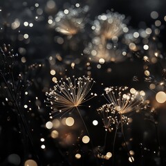 Wall Mural - Delicate, glowing seed heads with a bokeh background.