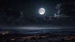 © DEER FLUFFY - amazing scenery of white glowing moon with craters in black sky with clouds at night.
