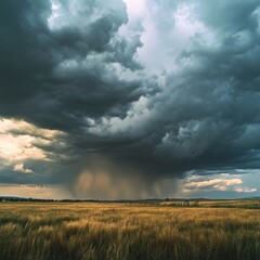 Canvas Print - Dramatic storm clouds gather over a field of golden wheat.