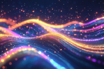 Poster - In an electrifying style, abstract colour and waves are incorporated into neon lines, graphic and background illustrations for digital art, creativity, and information technology.