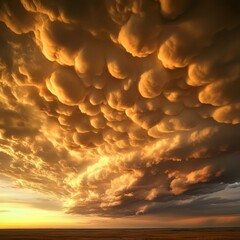 Canvas Print - Dramatic sunset sky with mammatus clouds.