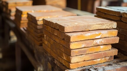 Poster - Stacked Clay Tiles in Workshop