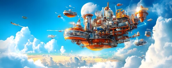 Canvas Print - Flying City in the Clouds.