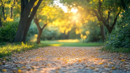 Wall Mural - Sunlit Pathway Through a Forest of Trees