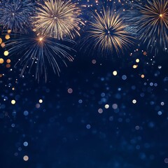 Wall Mural - Fireworks display with a dark blue background and bokeh lights.