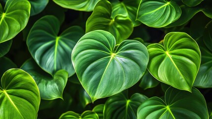 Vibrant, healthy philodendron leaves in a natural setting, showcasing their lush, green beauty.