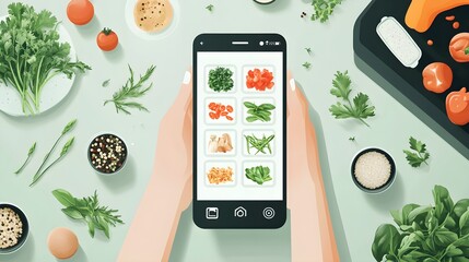 Wall Mural - flat design of a recipe app with clearly organized ingredients and steps