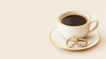 cup of coffee with wedding rings