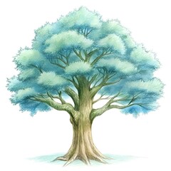 A detailed pencil drawing of a majestic oak tree with a thick trunk and a lush canopy.