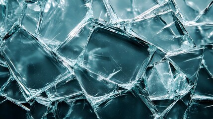 Poster - Mesmerizing macro photograph showcasing the intricate textures and sharp angles of broken glass pieces arranged in a visually striking geometric pattern