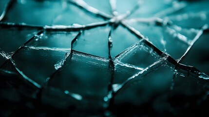 Poster - Mesmerizing Macro Photography Showcasing the Intricate Web of Cracks and Reflections on a Cracked Glass Surface  This and Captivating Image Celebrates the Beauty in the Delicate Fragmented