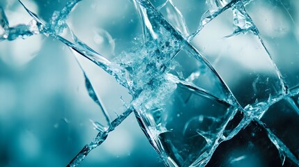 Poster - Mesmerizing macro photography showcasing the intricate details and striking patterns of a fractured glass surface  The close up view highlights the intricate lines splits and shattered texture