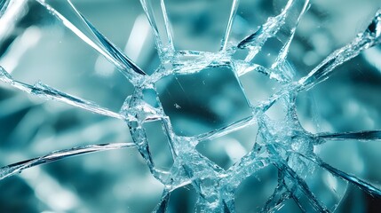 Poster - Dramatic macro photography showcasing the detailed intricate patterns and lines of a fractured glass surface  The closeup highlights the transparent refractive qualities and sharp