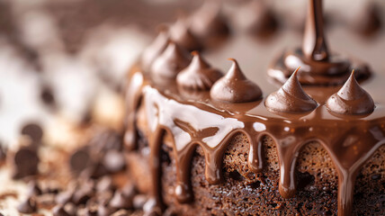 Juicy delicious aromatic chocolate cake close-up